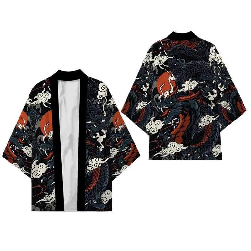 Japanese Dragon Print Kimono Cardigan