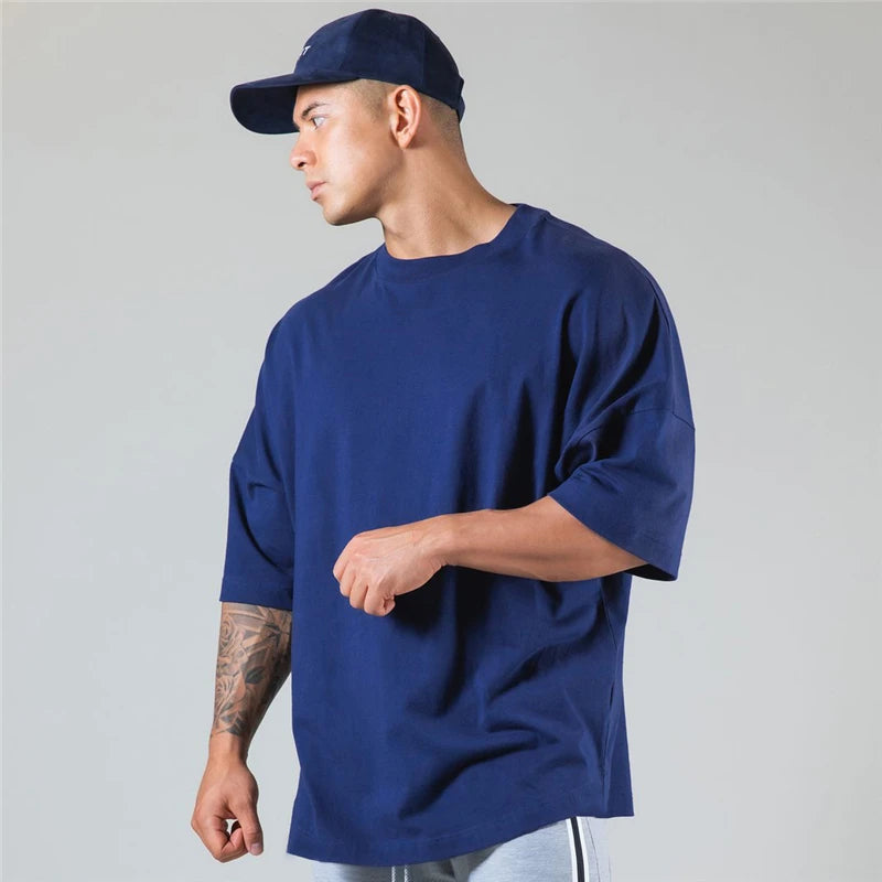 Running Oversized T shirt Men Gym Bodybuilding and Fitness Loose Casual Lifestyle Wear T-shirt Male Streetwear Hip-Hop Tshirt