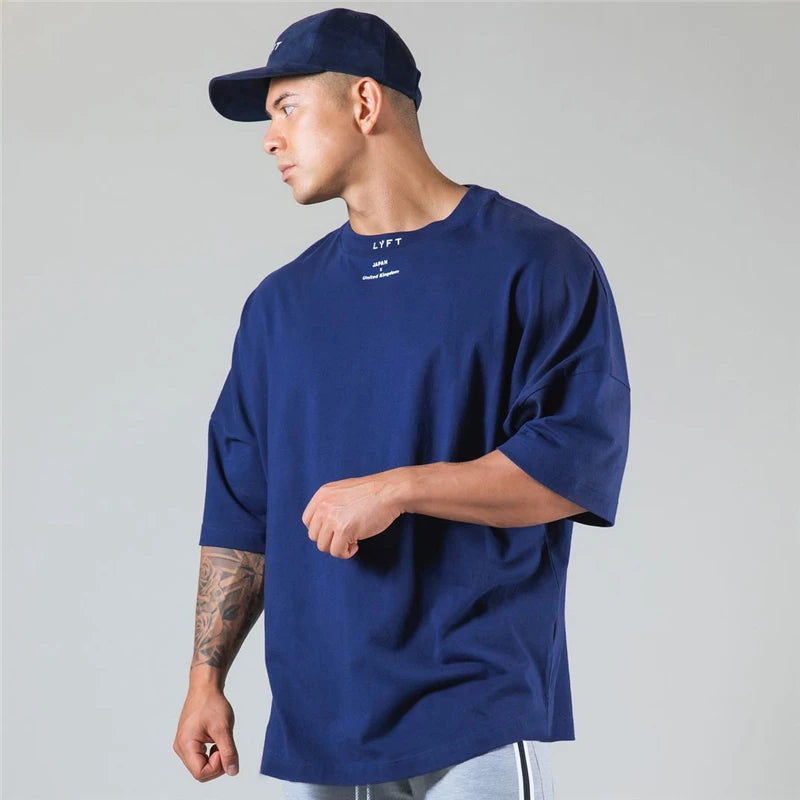 Running Oversized T shirt Men Gym Bodybuilding and Fitness Loose Casual Lifestyle Wear T-shirt Male Streetwear Hip-Hop Tshirt