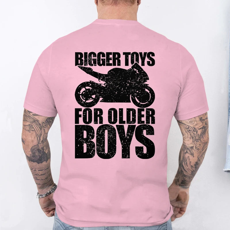 Bigger Toys for Older Boys Letter Graphic, Motorcycle Gear Shift Heartbeat Pattern Summer Short Sleeve Tees for Men's Bikers
