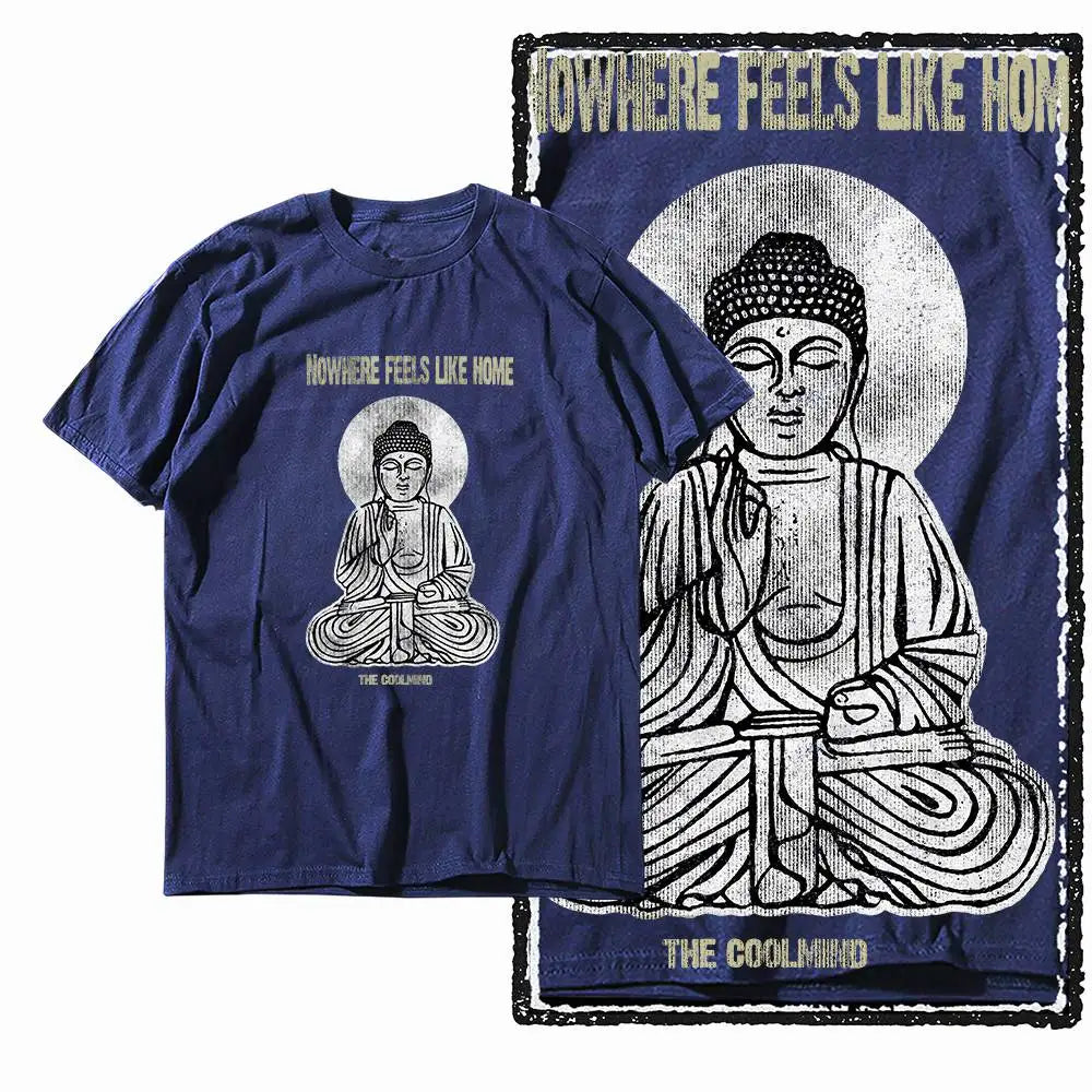 G07 NAVY o-neck 100% Cotton Budda Printed Men's T-shirt |  Streetwear Big Size Cool men's Tee Tshirt