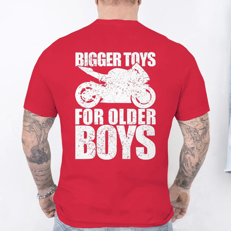 Bigger Toys for Older Boys Letter Graphic, Motorcycle Gear Shift Heartbeat Pattern Summer Short Sleeve Tees for Men's Bikers