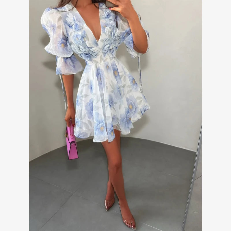 Pink Floral Backless A-Line Mini Dress
