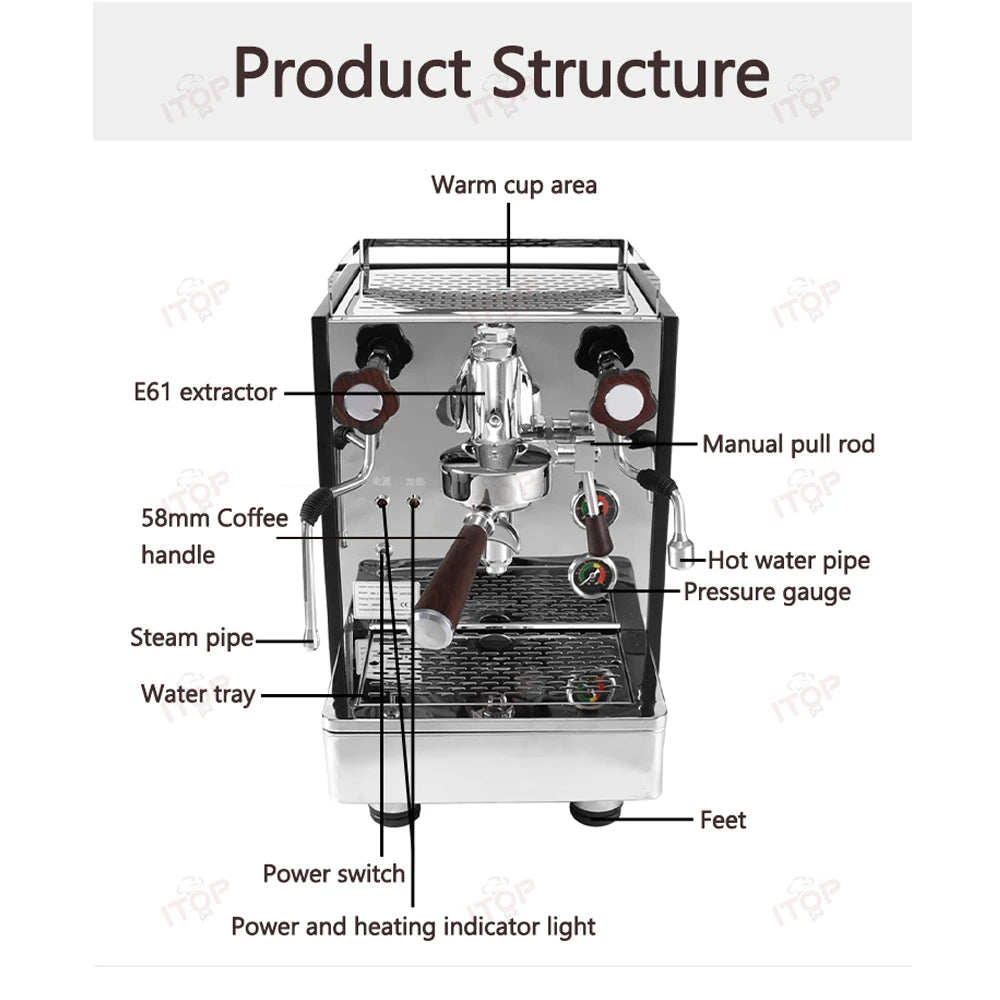 ITOP Coffee Machine Express Coffee Maker E61 Brewing Doub...