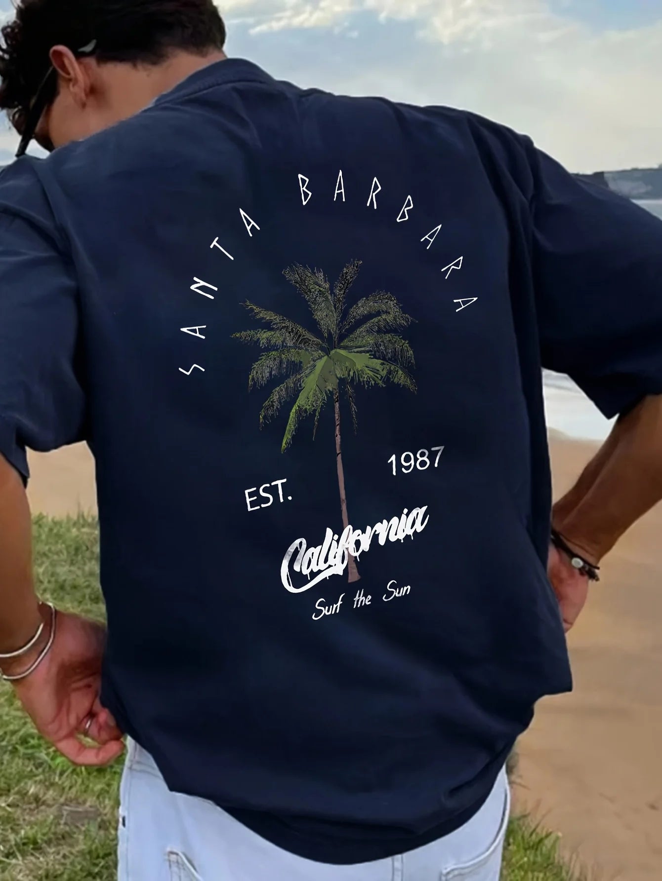 New Men's Vacation Coconut Tree Letter Printed Comfortable Breathable Round Neck T-shirt Summer Outdoor Casual Top