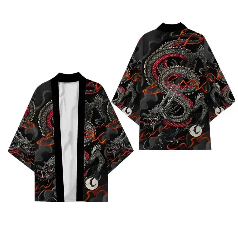 Japanese Dragon Print Kimono Cardigan