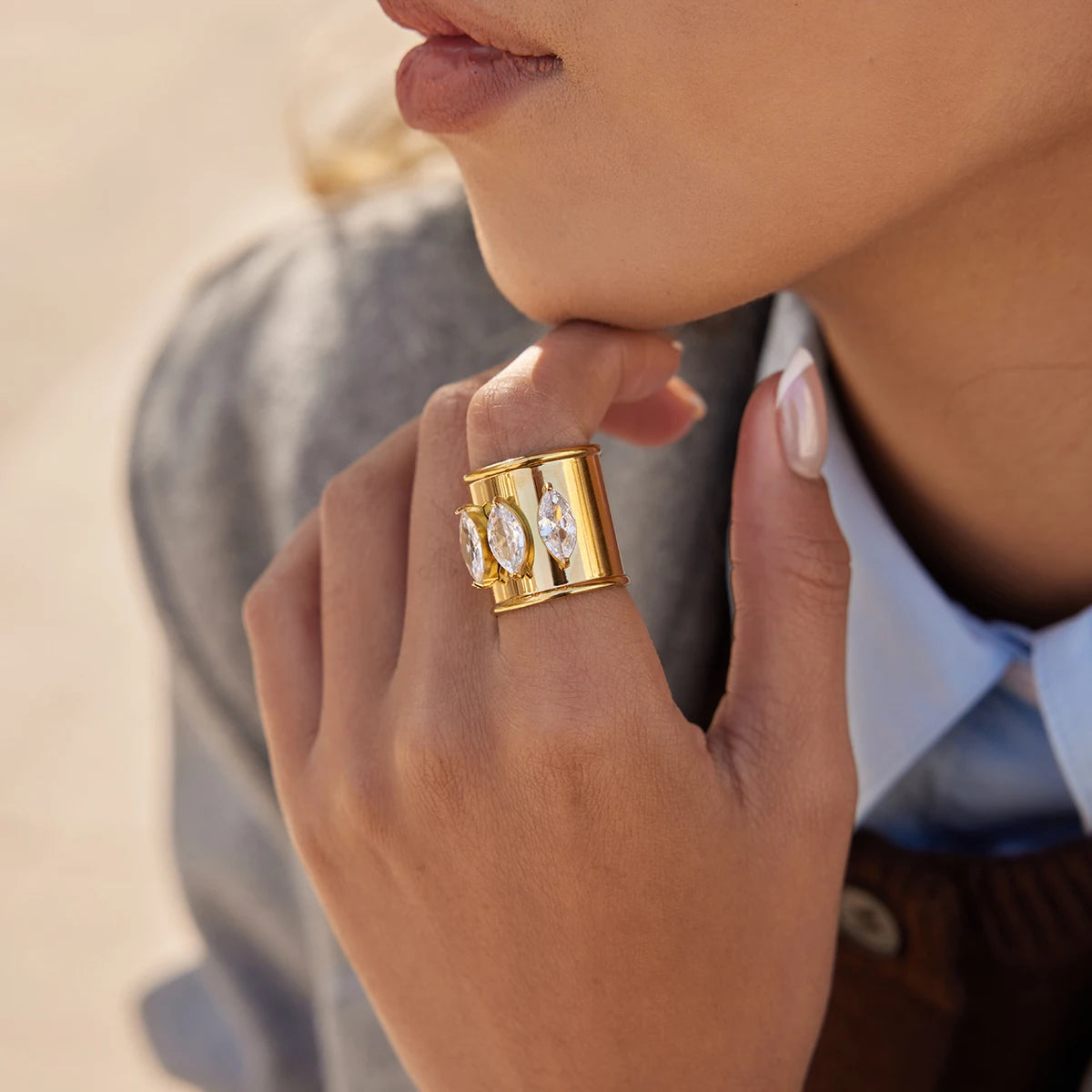 Youthway Delicate Horse Eye Shape Zircon Open Ring For Wo...
