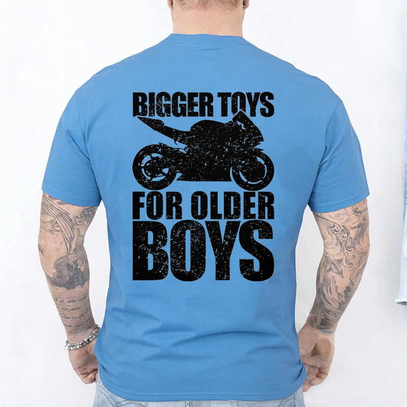 Bigger Toys for Older Boys Letter Graphic, Motorcycle Gear Shift Heartbeat Pattern Summer Short Sleeve Tees for Men's Bikers