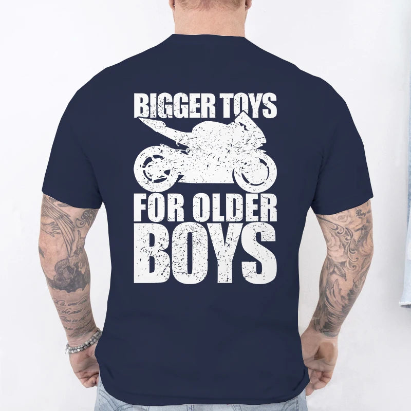 Bigger Toys for Older Boys Letter Graphic, Motorcycle Gear Shift Heartbeat Pattern Summer Short Sleeve Tees for Men's Bikers