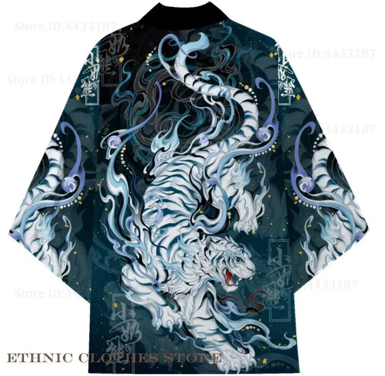 Japanese Dragon Print Kimono Cardigan