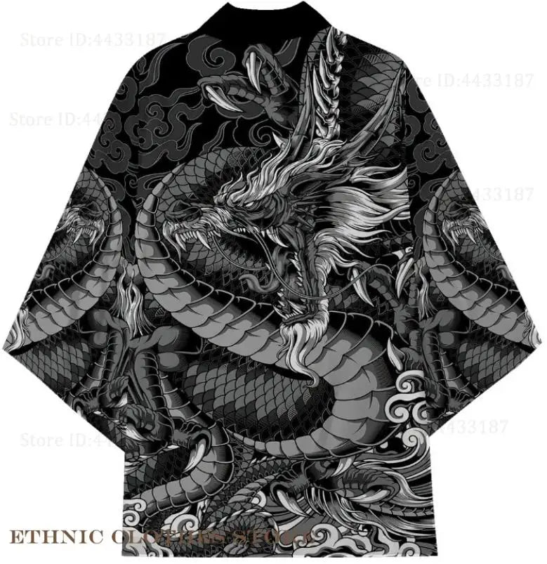 Japanese Dragon Print Kimono Cardigan
