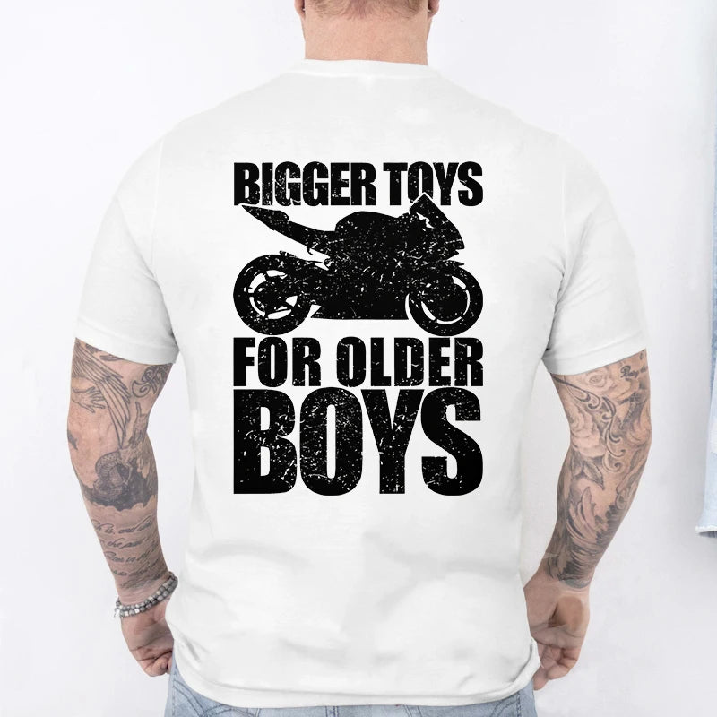 Bigger Toys for Older Boys Letter Graphic, Motorcycle Gear Shift Heartbeat Pattern Summer Short Sleeve Tees for Men's Bikers