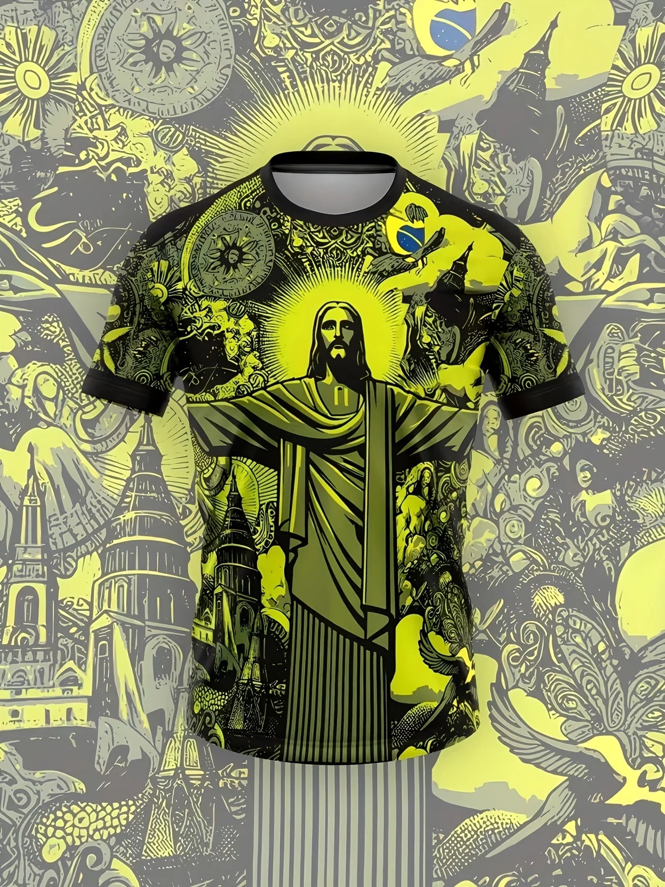 Mens Oversized Brazil Christ the Redeemer Graphic Print Short Sleeve T Shirt Casual Streetwear Top for Daily Wear