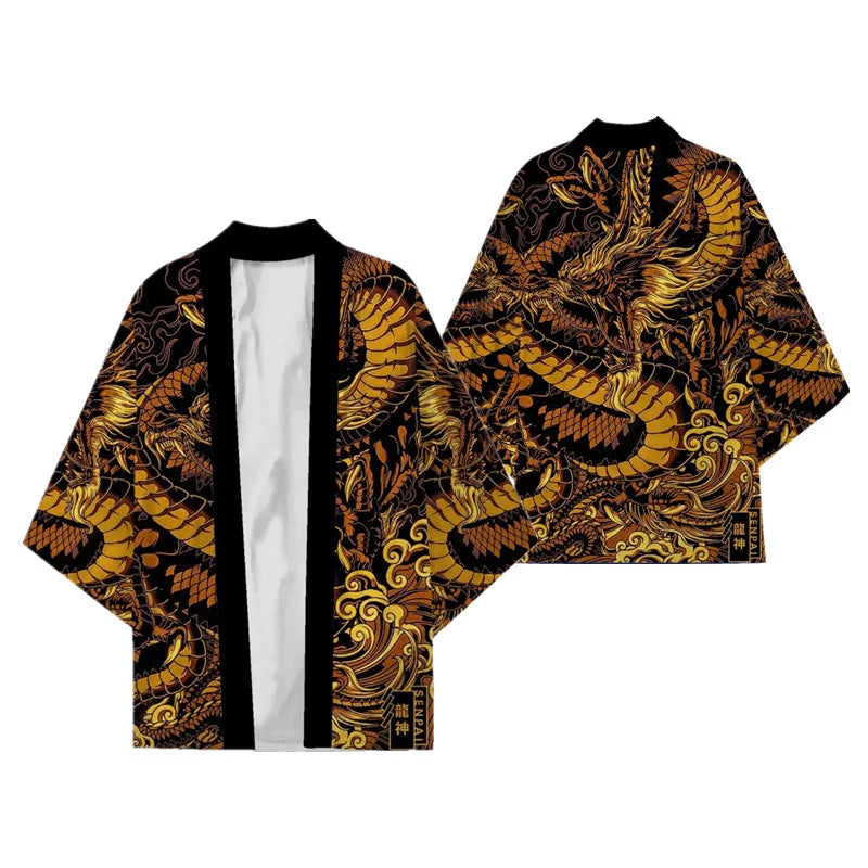 Japanese Dragon Print Kimono Cardigan