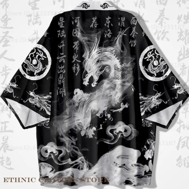 Japanese Dragon Print Kimono Cardigan