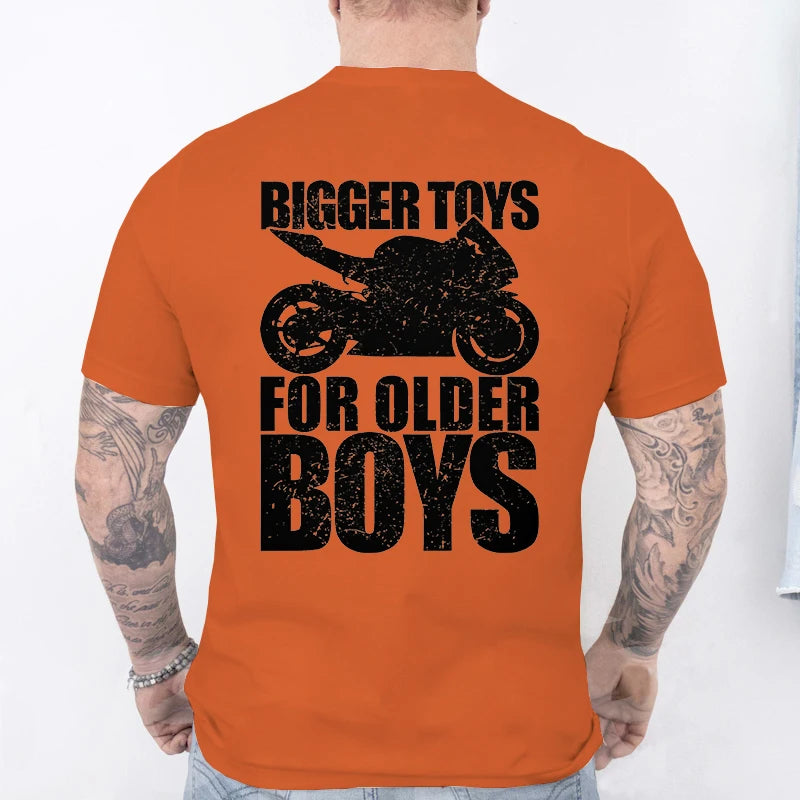 Bigger Toys for Older Boys Letter Graphic, Motorcycle Gear Shift Heartbeat Pattern Summer Short Sleeve Tees for Men's Bikers