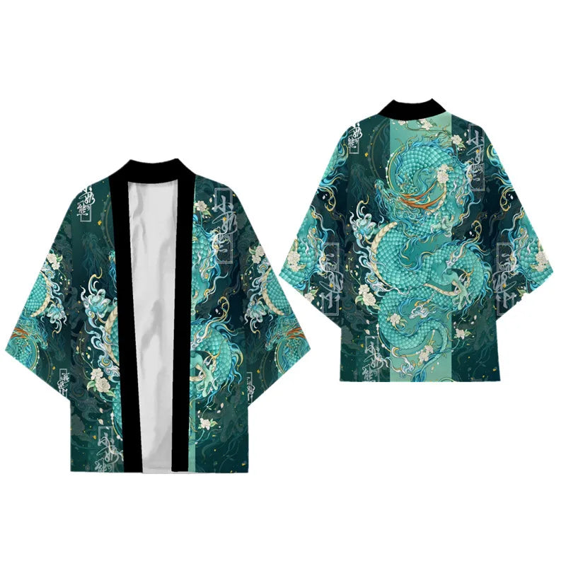 Japanese Dragon Print Kimono Cardigan
