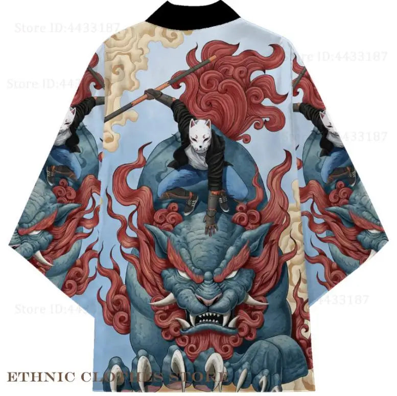 Japanese Dragon Print Kimono Cardigan