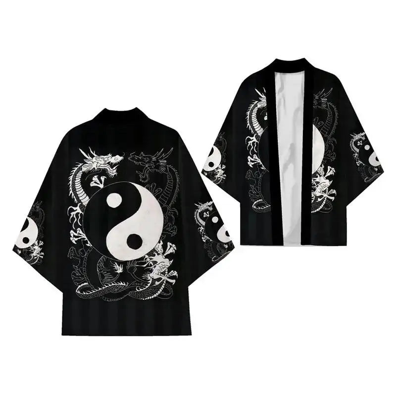 Japanese Dragon Print Kimono Cardigan