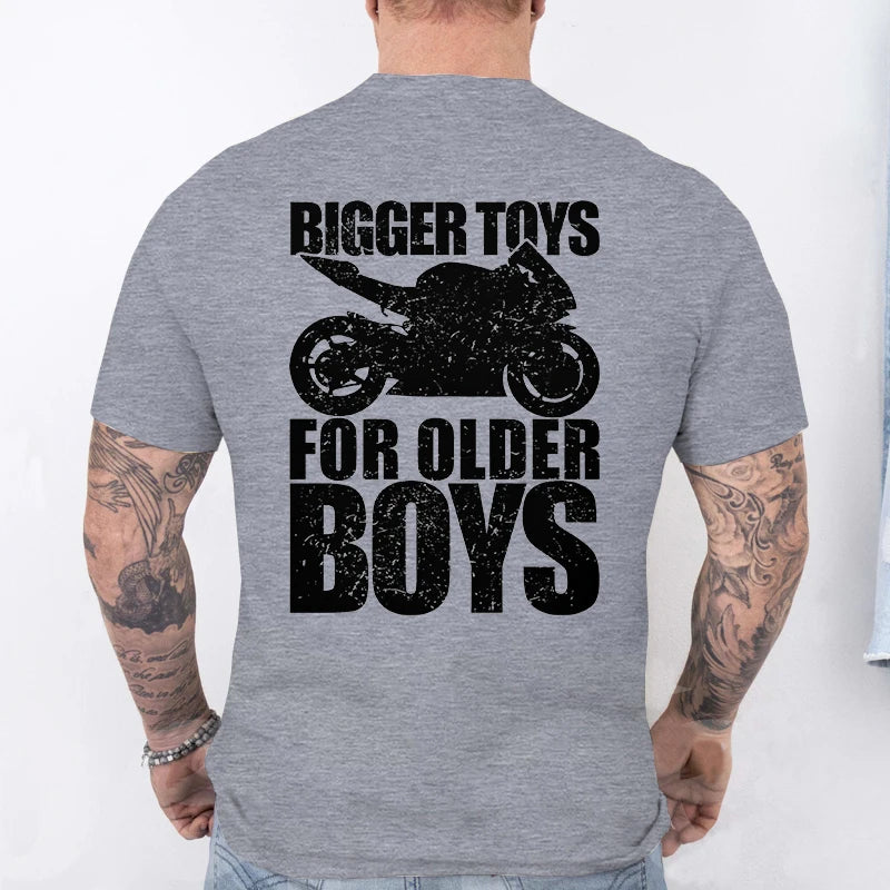 Bigger Toys for Older Boys Letter Graphic, Motorcycle Gear Shift Heartbeat Pattern Summer Short Sleeve Tees for Men's Bikers
