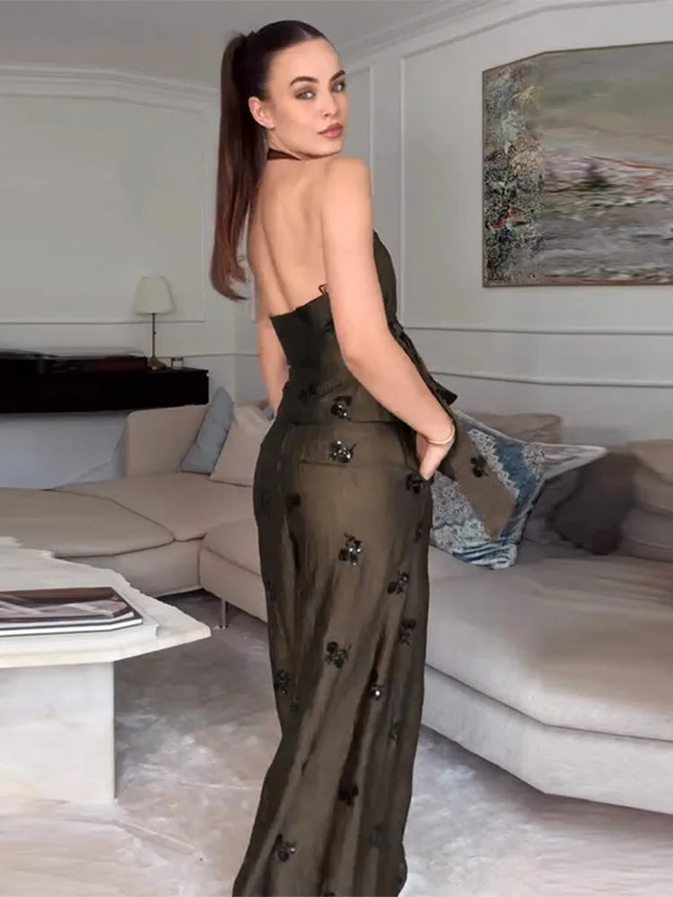 Sequin Halter Top & Wide-Leg Pants Set