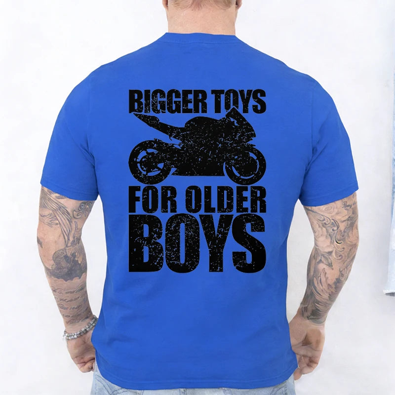 Bigger Toys for Older Boys Letter Graphic, Motorcycle Gear Shift Heartbeat Pattern Summer Short Sleeve Tees for Men's Bikers