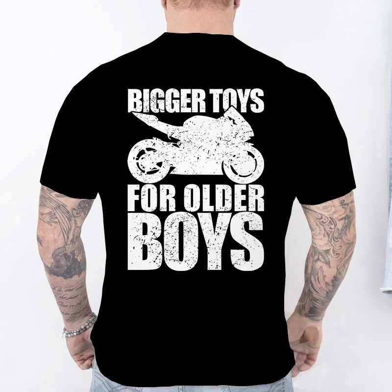 Bigger Toys for Older Boys Letter Graphic, Motorcycle Gear Shift Heartbeat Pattern Summer Short Sleeve Tees for Men's Bikers