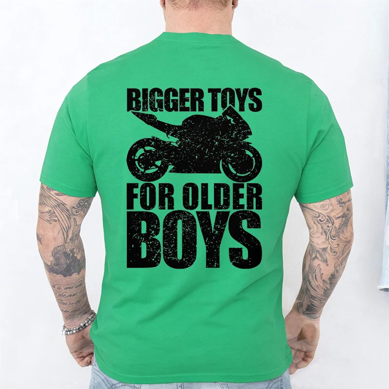 Bigger Toys for Older Boys Letter Graphic, Motorcycle Gear Shift Heartbeat Pattern Summer Short Sleeve Tees for Men's Bikers